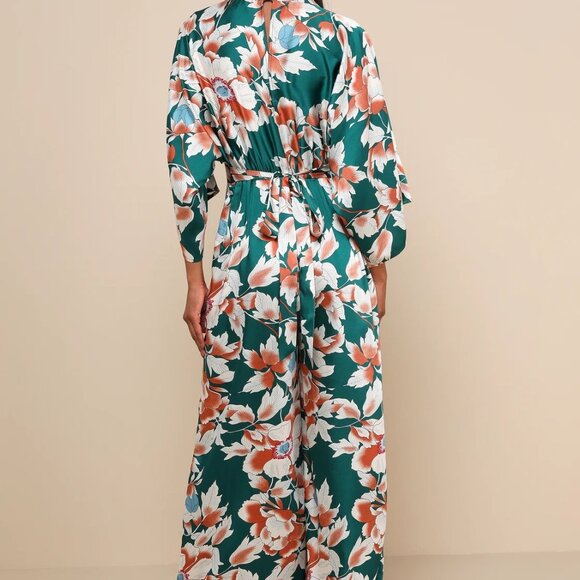 Lulu's From Sunrise Teal Floral Print Wide-Leg Jumpsuit - Picture 6 of 9